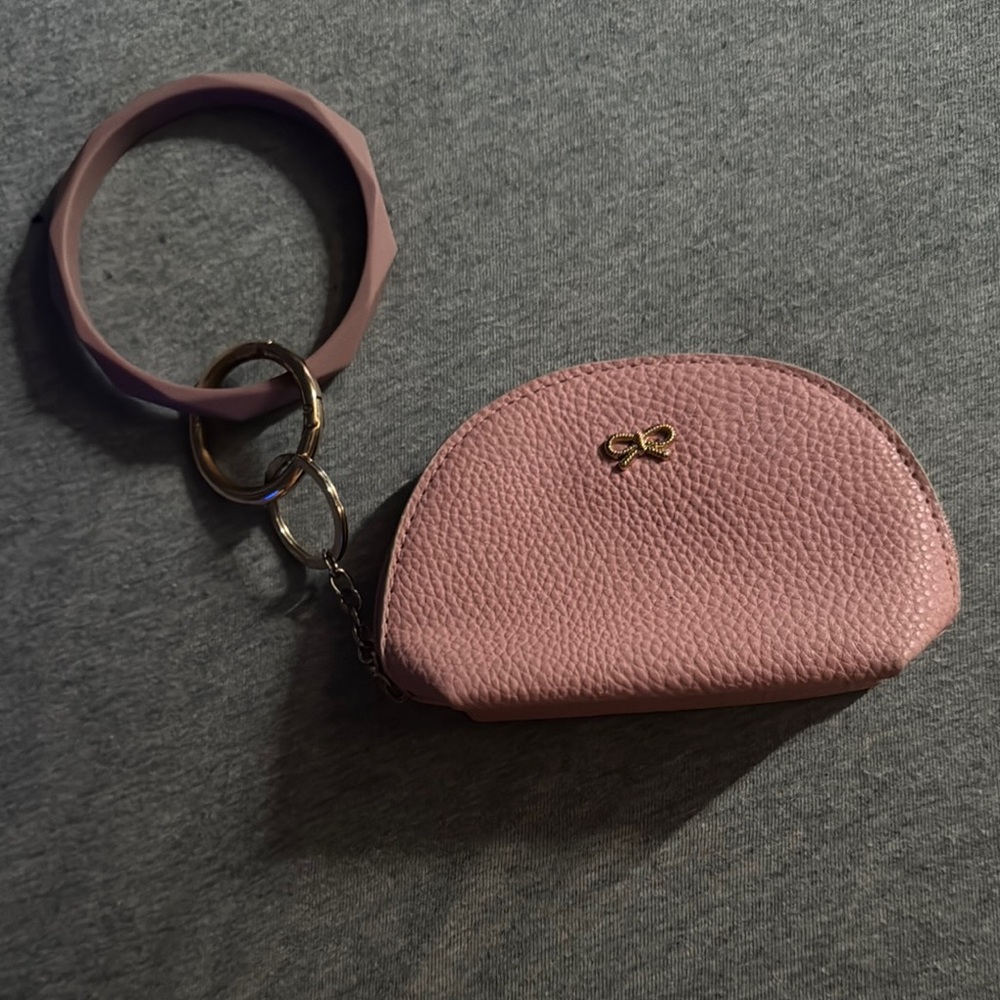 Pink Leather Coin Purse with Gold Accents